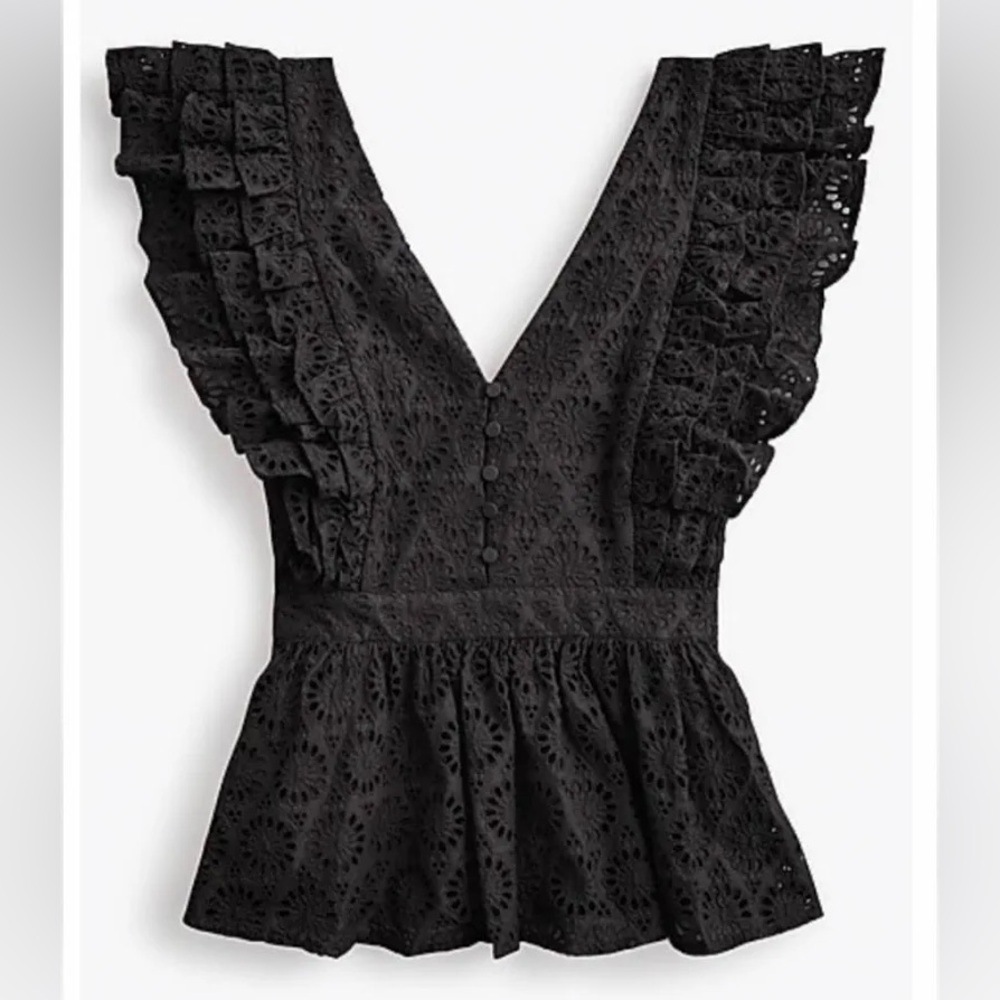 JCrew Black Eyelet Top